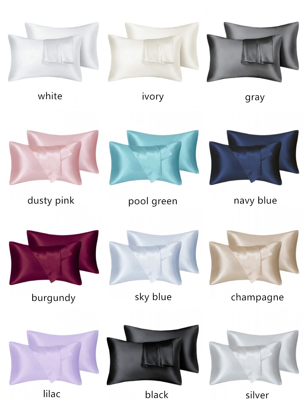 2pcs/lot Solid Silky Satin Ski - огляд і ціна Silk Pillowcase